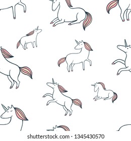 Cute doodle pattern with little unicorns. Cute vector design for kids fashion.
