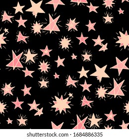 Cute Doodle Pattern. Seamless Primitive Stars. Doodle Background with Stars. Childish Background for Print, Decoration or Card. Colorful Starry Stripes in Simple Style. Seamless Pattern for Children.
