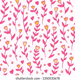 Cute doodle pattern with yellow tulip flowers. Ideal for fabric, children fashion and paper products