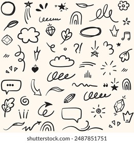 Cute Doodle pen line elements With illustration style doodle and line art