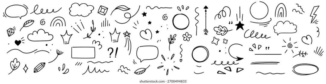 Lindo Doodle línea de pluma Elementos