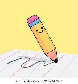 Cute doodle Pencil with paper, vector character illustration good for icon, game asset, and any graphic resource