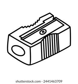 Cute doodle pencil sharpener with blade for drawing, studying, working. Hand drawn back to school stationery for shaving and sharpening pencils. Vector clipart with outline of school supply isolated