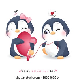 Cute-Doodle-Pinguin für Valentinstag