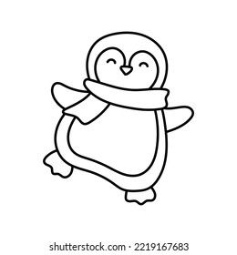 Cute doodle penguin with scarf vector illustration