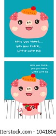 cute doodle pig with apple