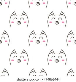 Cute doodle pigs, animals seamless pattern background.