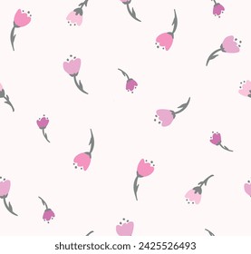 Cute doodle pink color tulip element vector. Seamless floral pattern for fabric design,textile,book,baby,wallpaper,sticker,scarf and other uses. 