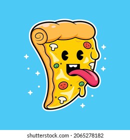 Cute doodle pizza with funny poses