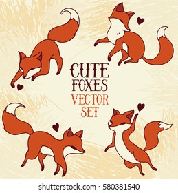 cute doodle playing foxes, bright cartoon colors
