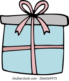 Cute doodle present, gift box. Hand drawn vector illustration