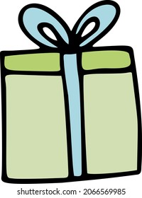 Cute doodle present, gift box. Hand drawn vector illustration