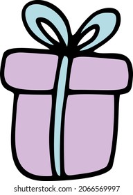 Cute doodle present, gift box. Hand drawn vector illustration