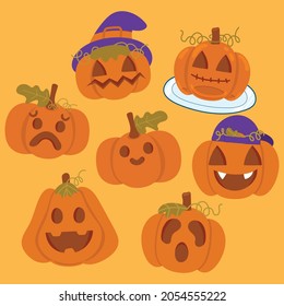 Cute doodle pumpkin with various face.