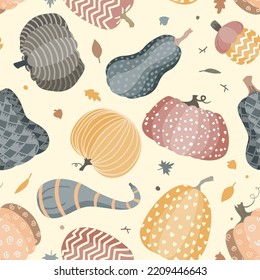 Cute doodle pumpkins seamless pattern. Halloween or Thanksgiving day background. Vector illustration.