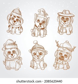 Cute doodle puppy for christmas with hand draw sketch design
