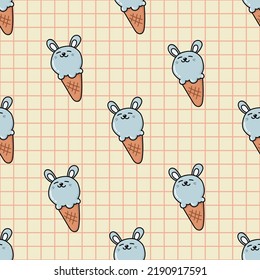 Cute doodle rabbit ice cream sweets dessert art pattern