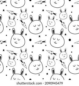 Cute doodle of rabbit. Seamless pattern. can be used for pattern fill, wallpaper, nursery interior, fabric pattern, background.