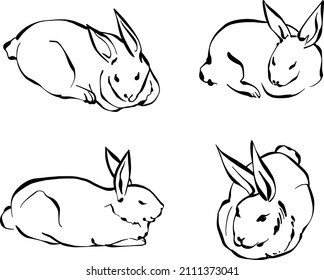 Juego de conejo de doodle. Ilustración vectorial dibujada a mano para tarjetas de felicitación, afiches, diseño estacional.