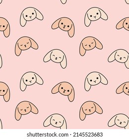 Cute conejos de doodle vector patrón sin fisuras, adorables conejos en fondo rosa