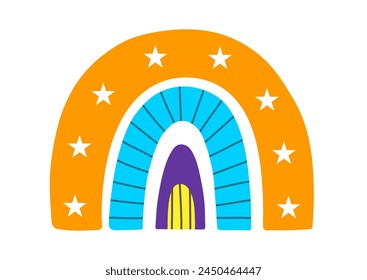 Cute doodle rainbow isolated on white background. Hand drawn rainbow element in Scandinavian style. Vector illustration