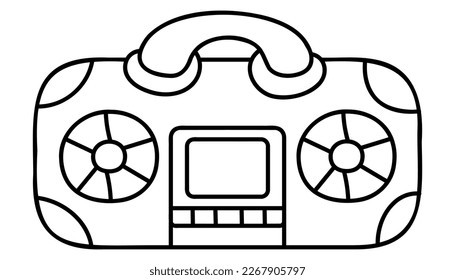 Cute doodle record player from the collection of girly stickers. Cartoon color vector illustration.