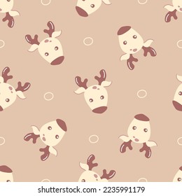 Cute doodle reindeer face Christmas pattern