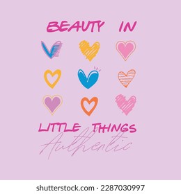 Cute, doodle, retro heart, cartoon drawings and positive quote slogan text design. For fashion graphics, kids t shirt, sweatshirt, stickers