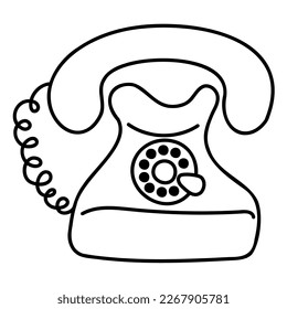 Cute doodle retro phone from the collection of girly stickers. Cartoon white and black vector illustration.