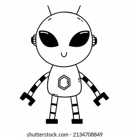 Cute doodle robot. Contour illustration. Cartoon character. Alien creature.