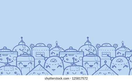 Cute doodle robots horizontal seamless pattern background