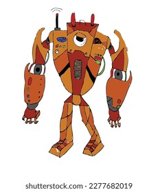Cute Doodle Robots sketch, vector illustration