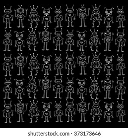  Cute doodle robots stripes pattern