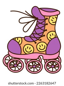 Cute doodle roller skate from the collection of girly stickers. Cartoon vector white and black illustration.
