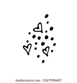  Cute doodle romantic hearts firework composition. Hand drawn vector illustration. Festive Happy Valentine's Day bright elements for greeting cards, posters, stickers decoration decor. Isolated white