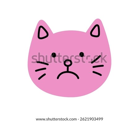 Cute doodle sad cat face icon. Sad upset cat. Kitty kawaii emoji. Hand drawn animal emoticon. Expression kitty head. Bad mood. Vector illustration isolated on white background.