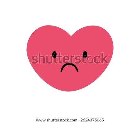 Cute doodle sad heart face icon. Sad upset heart. Love kawaii emoji. Hand drawn romantic emoticon. Expression love shape. Bad mood. Vector illustration isolated on white background.