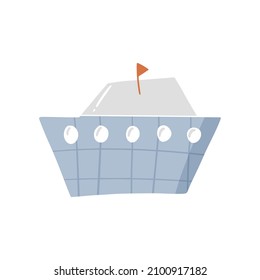 Cute doodle sailboat in hand drawn style, design boat children nursery, room, clothes, map and textile cartoon vector illustration isolated on white. Colorful sketch outdoor yacht for printing.
