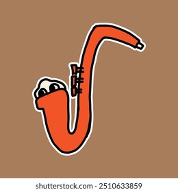 cute doodle saxophone sticker illustration