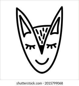 Cute doodle scandinavian fox isolated on white background. Hand drawn vector illustration. Funny, cute, hugge, hand drawn animal for poster, banner, print, decoration kids playroom or greeting card.