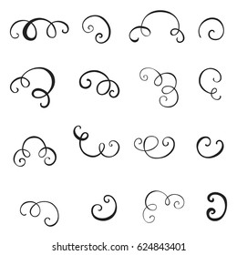 Cute doodle scrolls and curls. Ink hand drawn elements. Vector set.