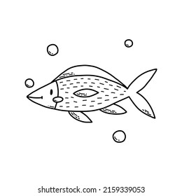 Cute doodle Seefische. Farbseite für Kinder. Vektorgrafik.