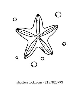 Cute doodle sea starfish. Coloring page for kids. Vector illustration.