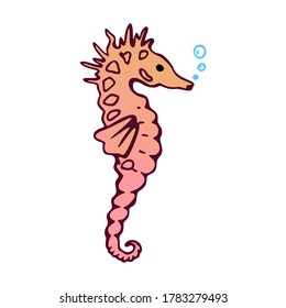 Cute Doodle Seahorse With Water Bubble Aquatic Animal Design