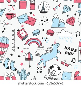 Cute Doodle Seamless Background Stock Vector (Royalty Free) 653653996 ...