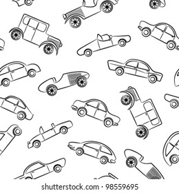  Cute doodle seamless patern with vintage cars