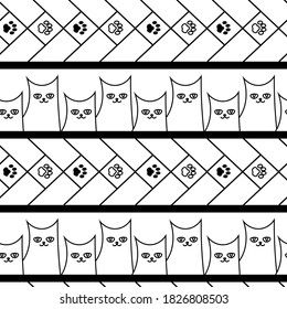 cute doodle seamless pattern with cats and paws
