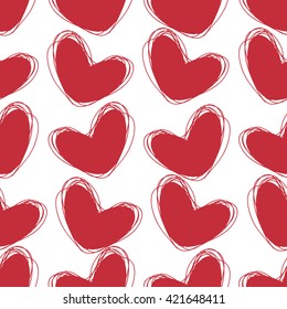 Cute doodle seamless pattern. Heart hand drawings. Background for creativity. Red white