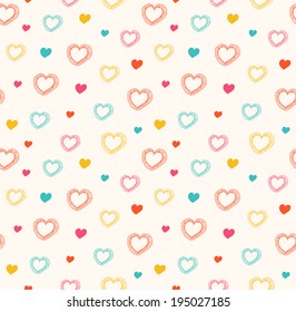 Cute doodle seamless pattern with hearts. Decorative holiday texture. Eps background
