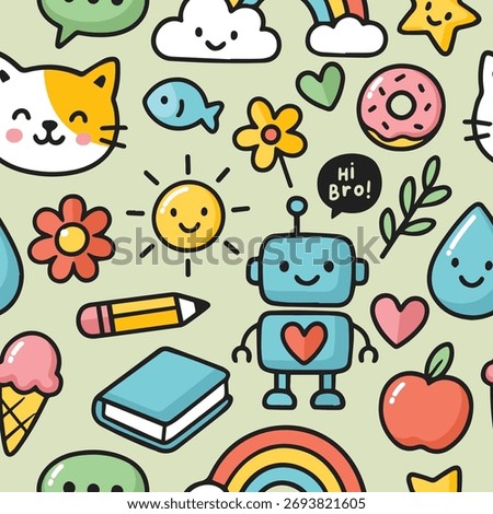 Cute Doodle Seamless Pattern for Kids Background